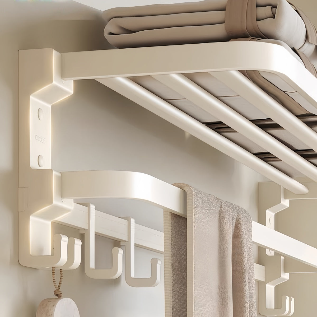 Cream Aesthetic Bathroom Accessory Set – Towel Rack, Bath Holder & Storage Shelf