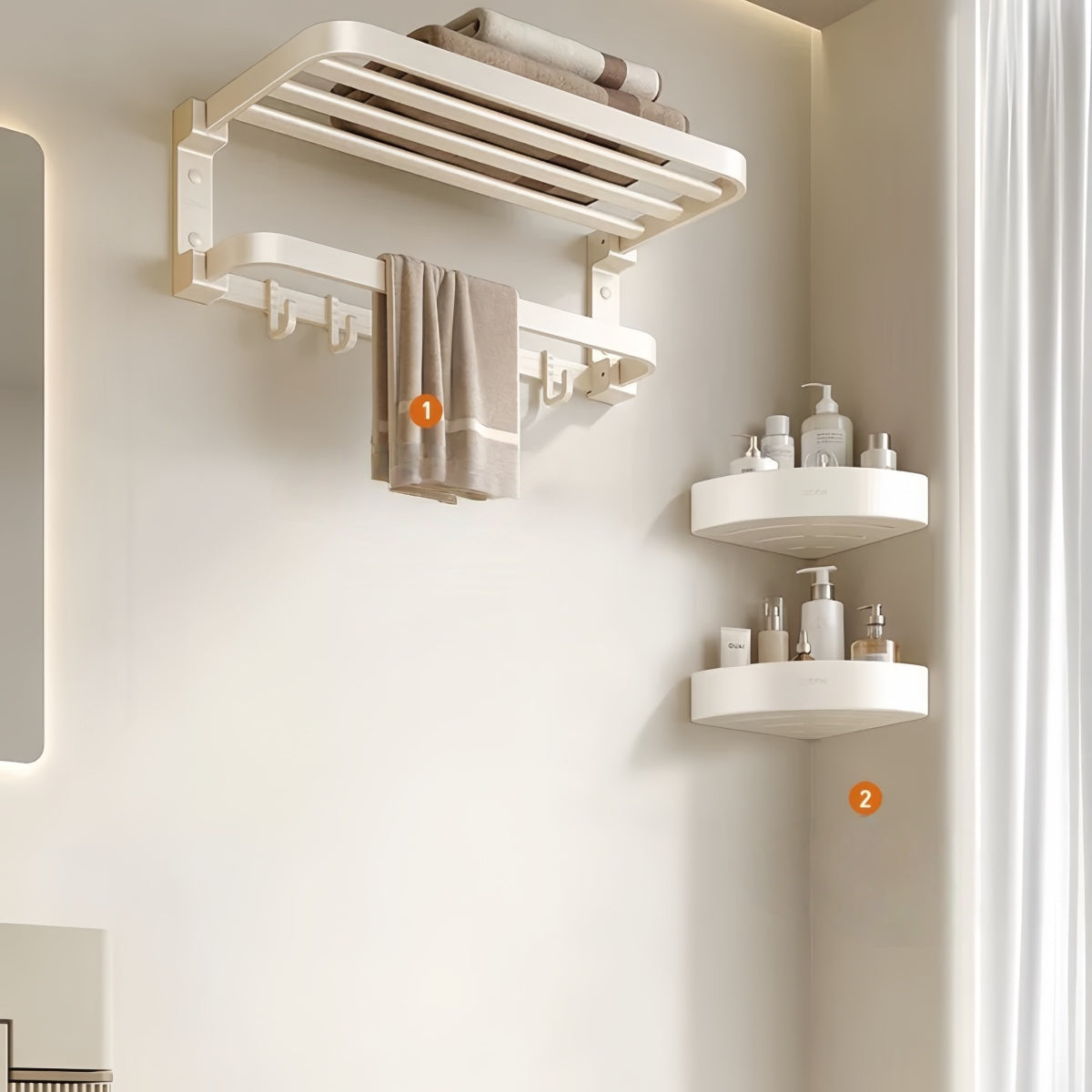 Creamy Bathroom Towel Rack Combo – Punch-Free Installation Storage Set