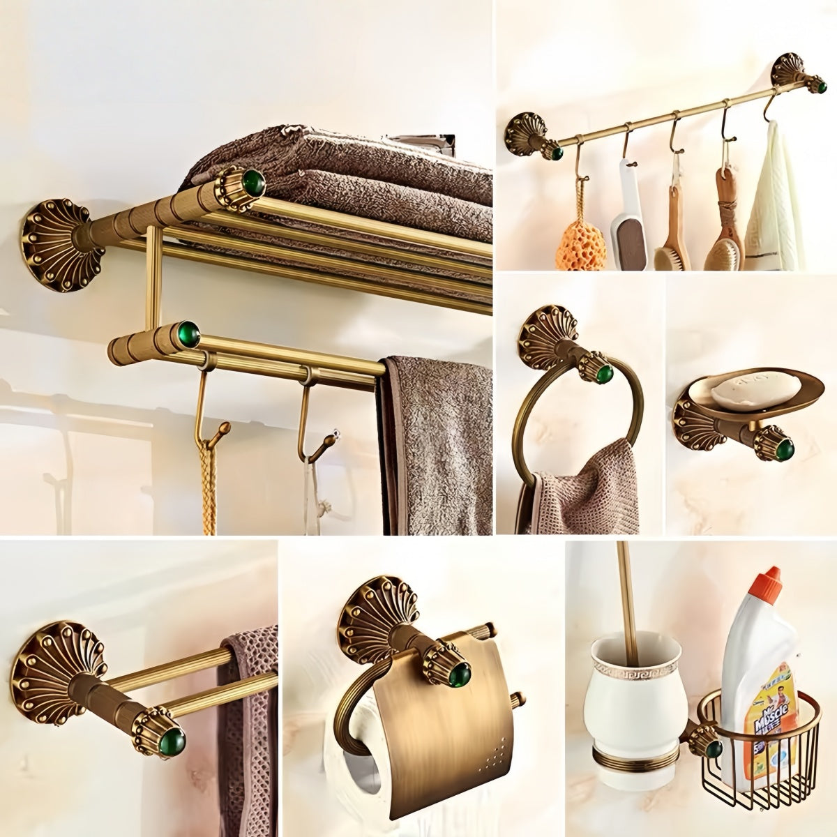 Antique European Solid Brass Towel Rack – Luxury Bathroom Hardware & Wall Shelf