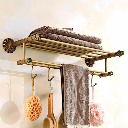 Vintage Brass Bath Towel Rack – Premium Bathroom Storage Organizer