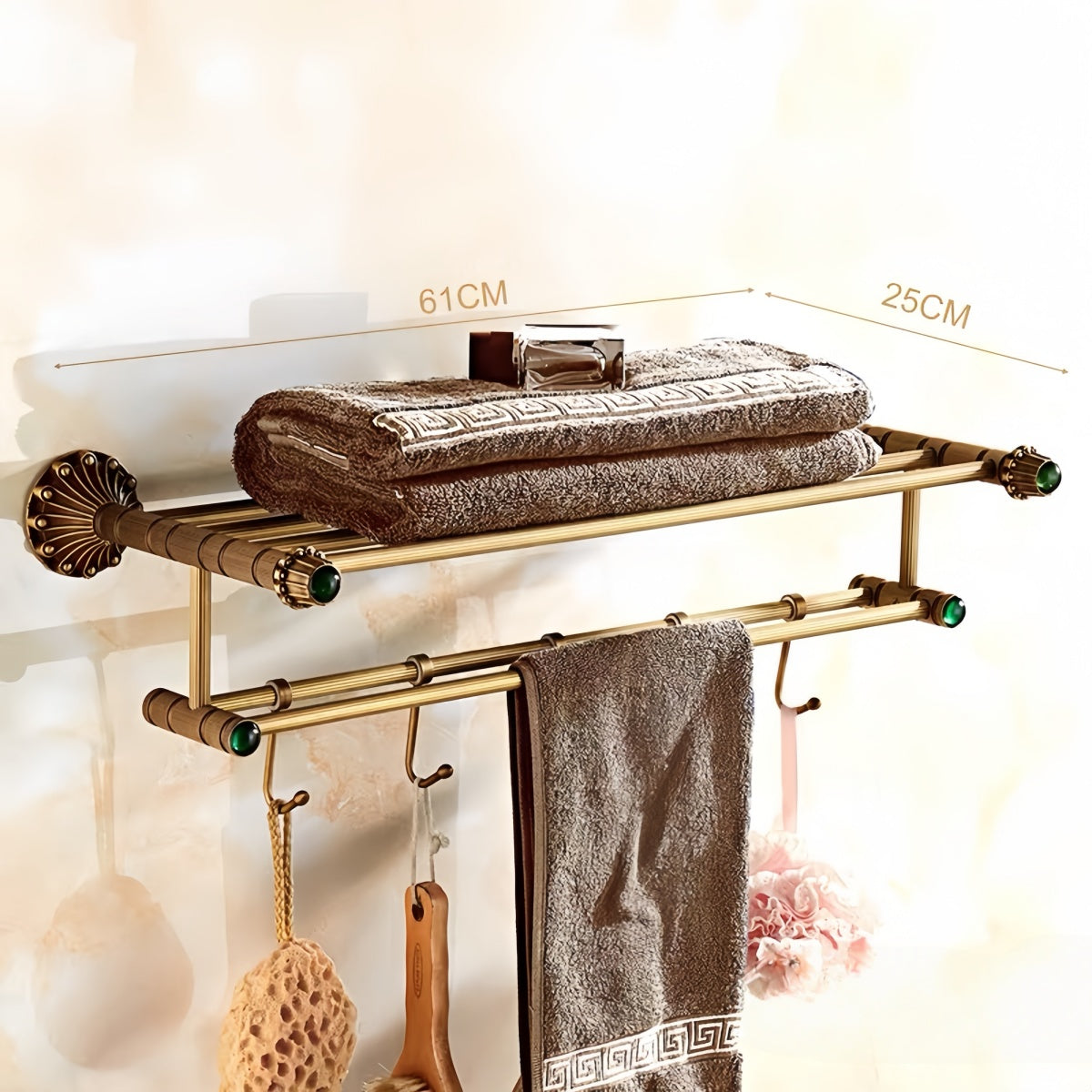 Classic Antique Brass Bath Towel Holder – Elegant Bathroom Storage Shelf