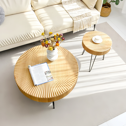 Round Pine Wood Coffee Table for Sale – Minimalist Design for Modern L - motivodecor.com