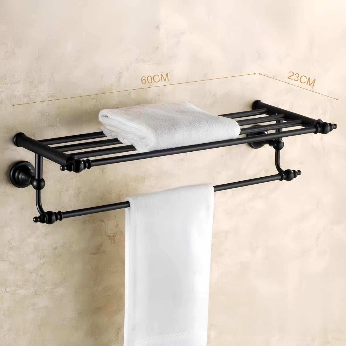 Black Solid Brass Towel Rack – Modern American Bathroom Wall Shelf