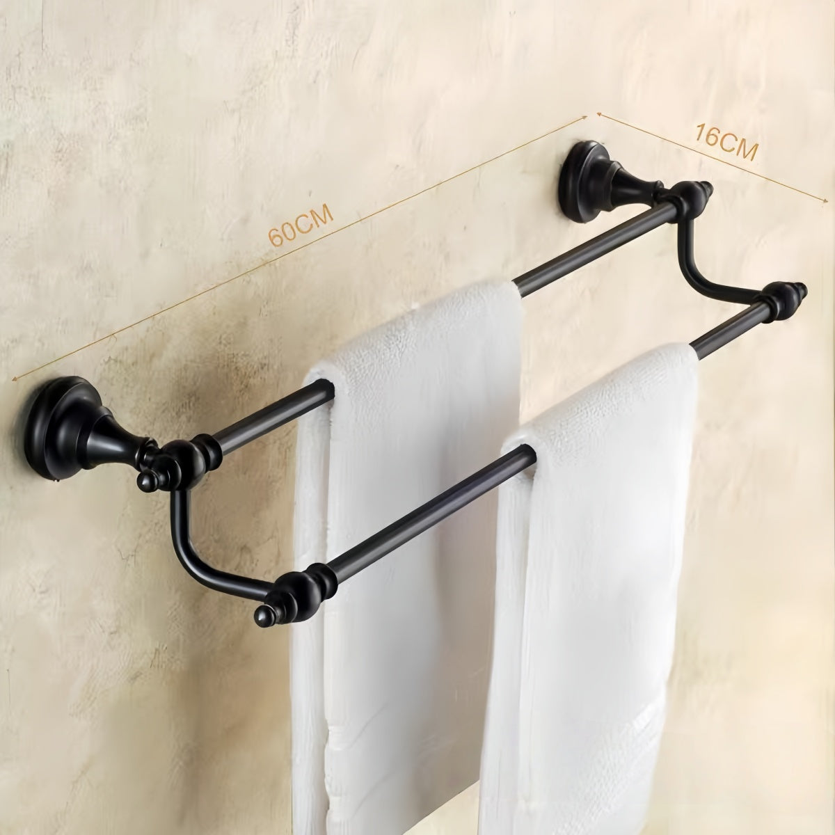 Drill-Free Black Brass Towel Holder – Luxury Bathroom Hardware Rack