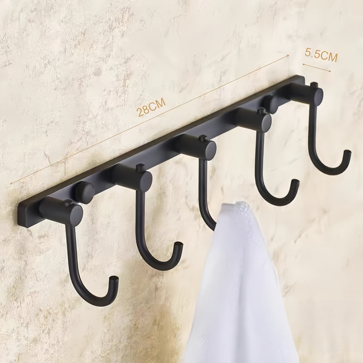 Black Towel Holder – Solid Brass Wall Mounted Bathroom Rack