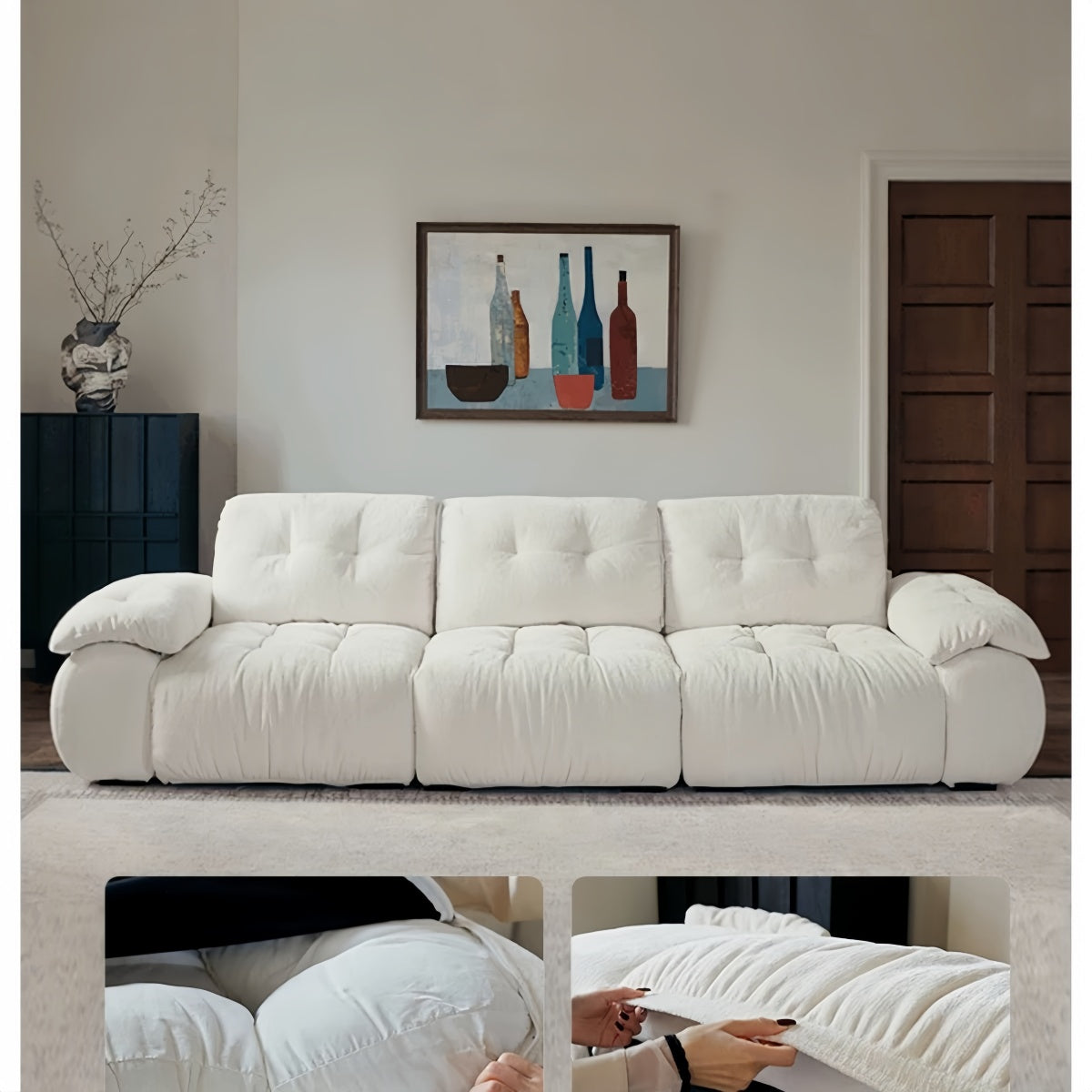 Modern Soufflé Chenille Sofa – Adjustable Removable Cover Cloud Couch