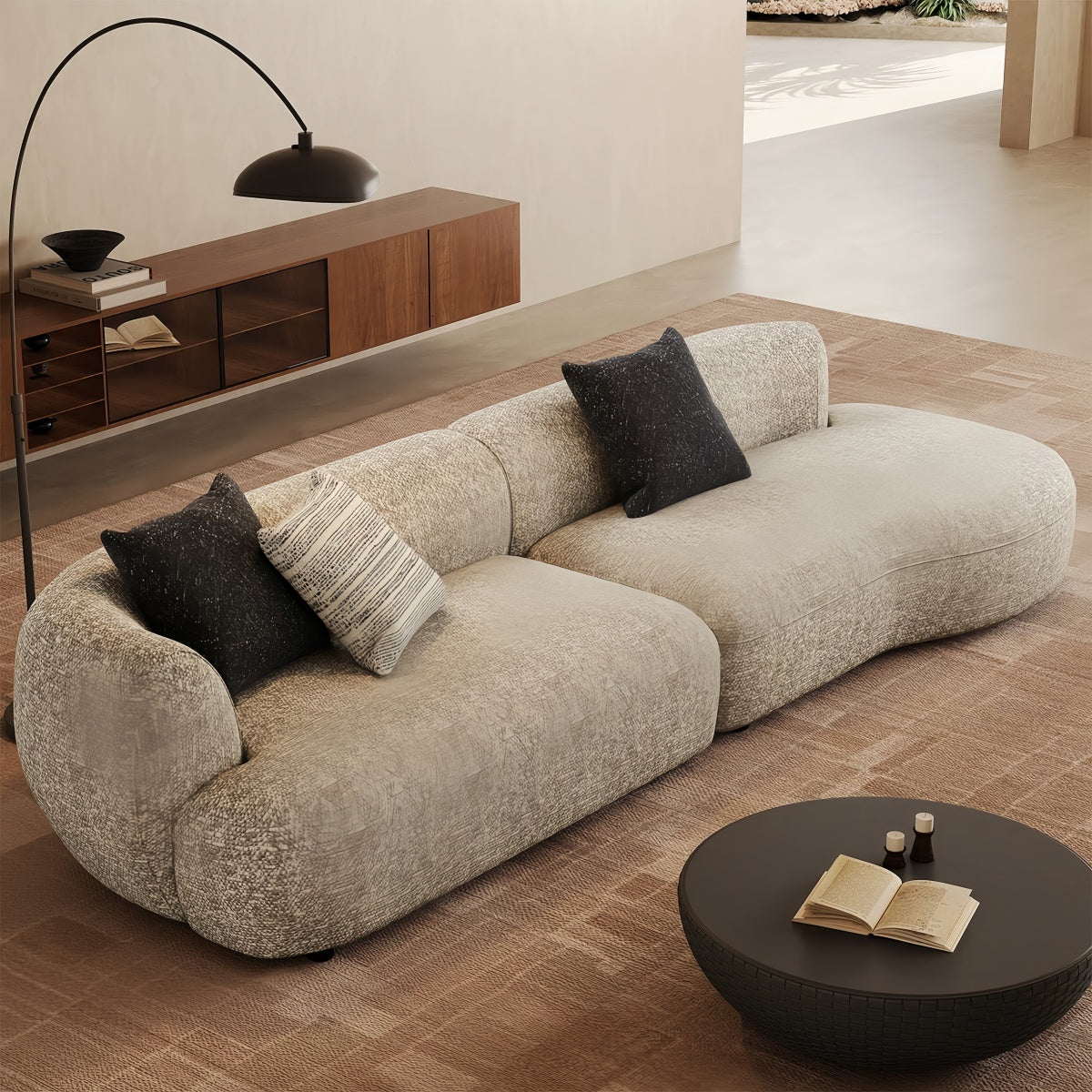 Vintage Fabric Sofa with Chaise – Cotton-Linen 3-Seater Removable Cover Couch