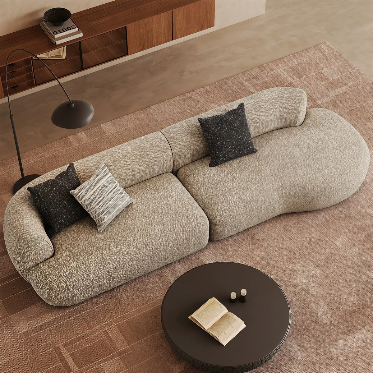 Minimalist Cotton-Linen Chaise Sofa – 3-Seater Fabric Couch for Living Room