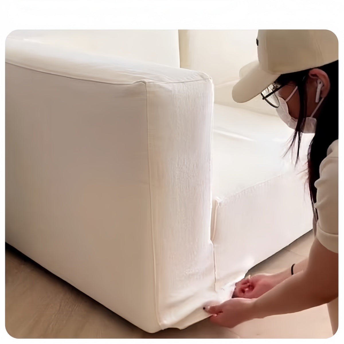 Minimalist Cloud Sofa – White Linen Fabric 3-Seater Straight Couch for Living Room