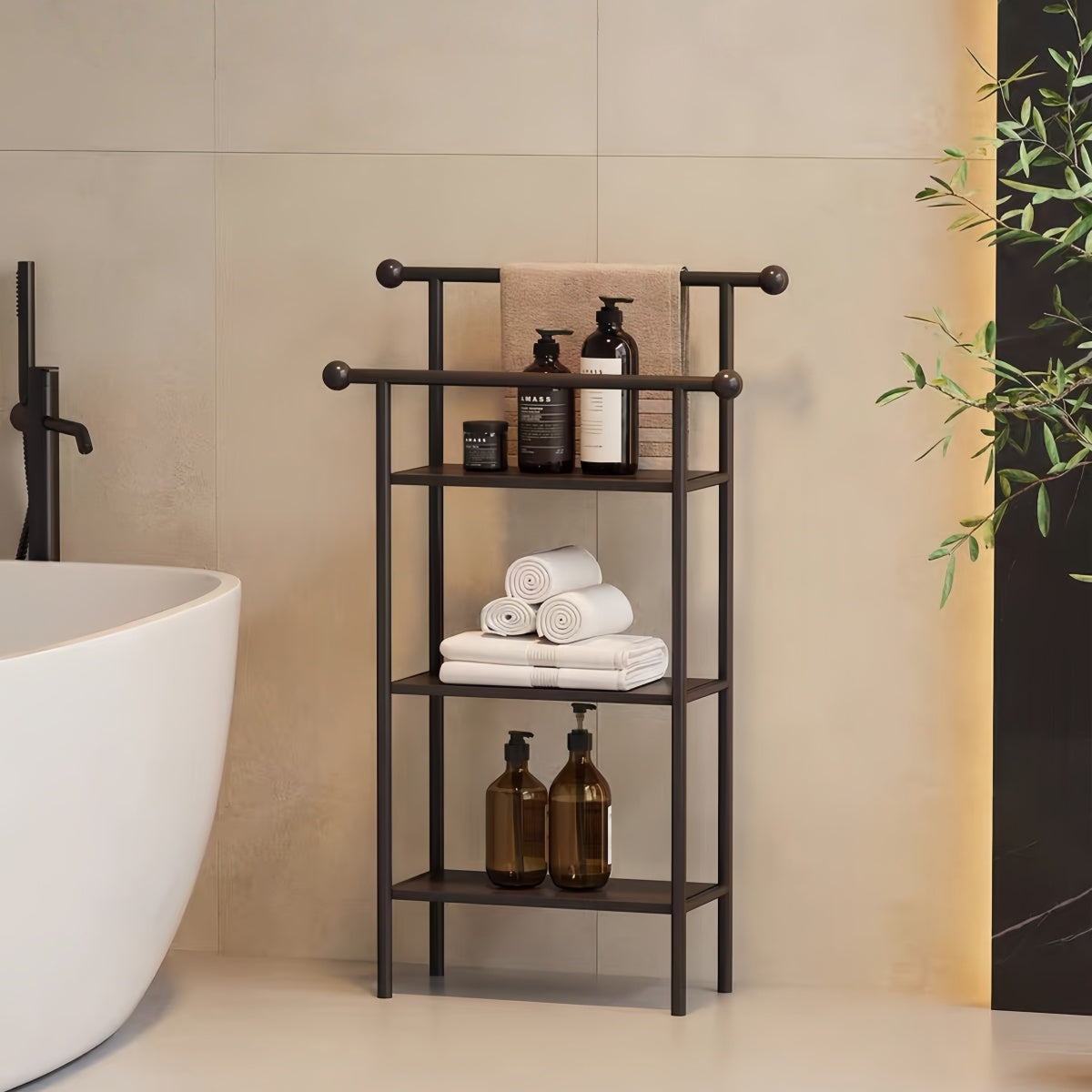 Freestanding Bathroom Storage Rack – Multi-Tier Towel & Bath Towel Organizer Shelf