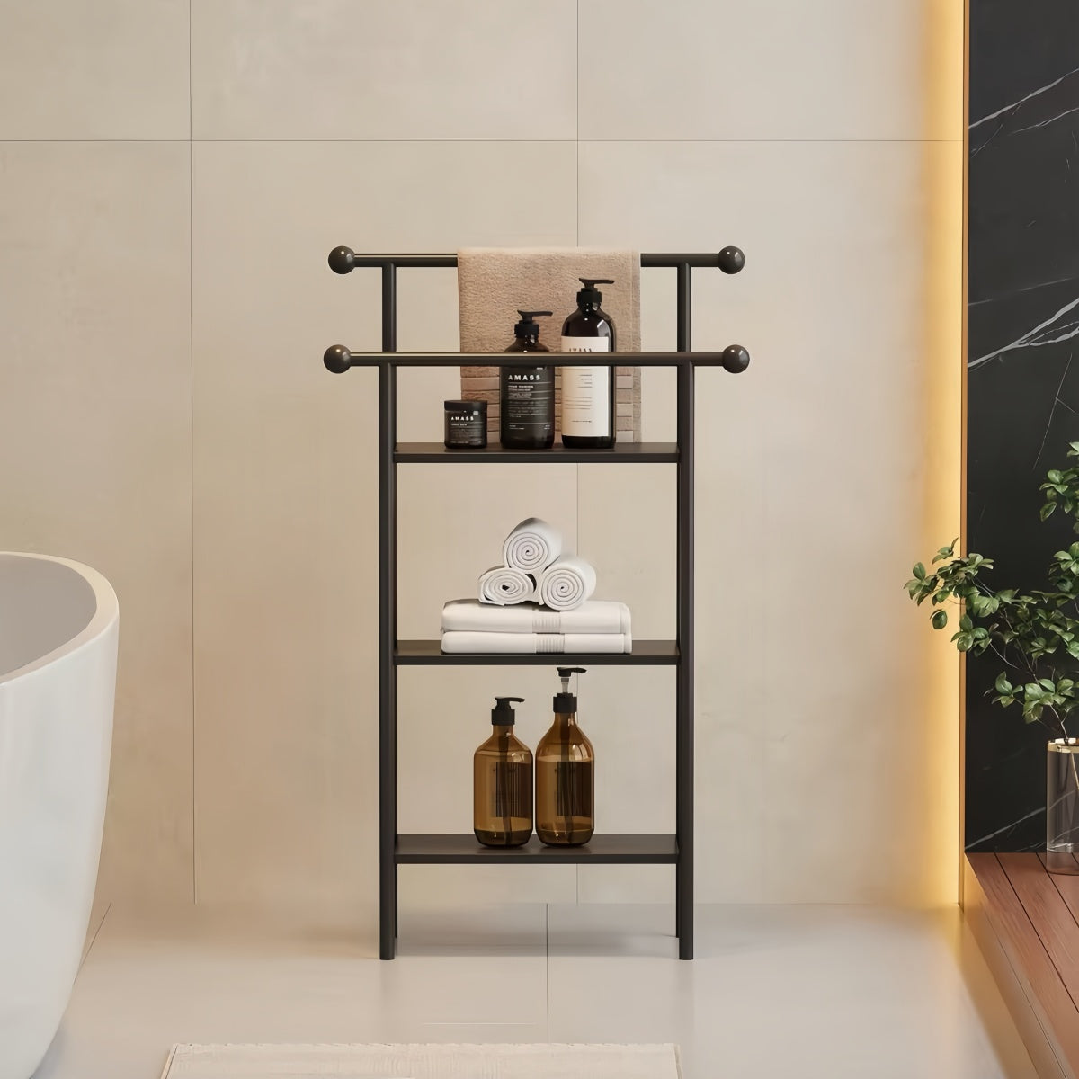 Freestanding Bathroom Storage Rack – Multi-Tier Towel & Bath Towel Organizer Shelf