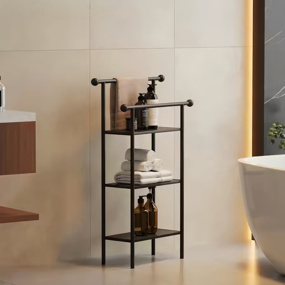 Freestanding Bathroom Storage Rack – Multi-Tier Towel & Bath Towel Organizer Shelf