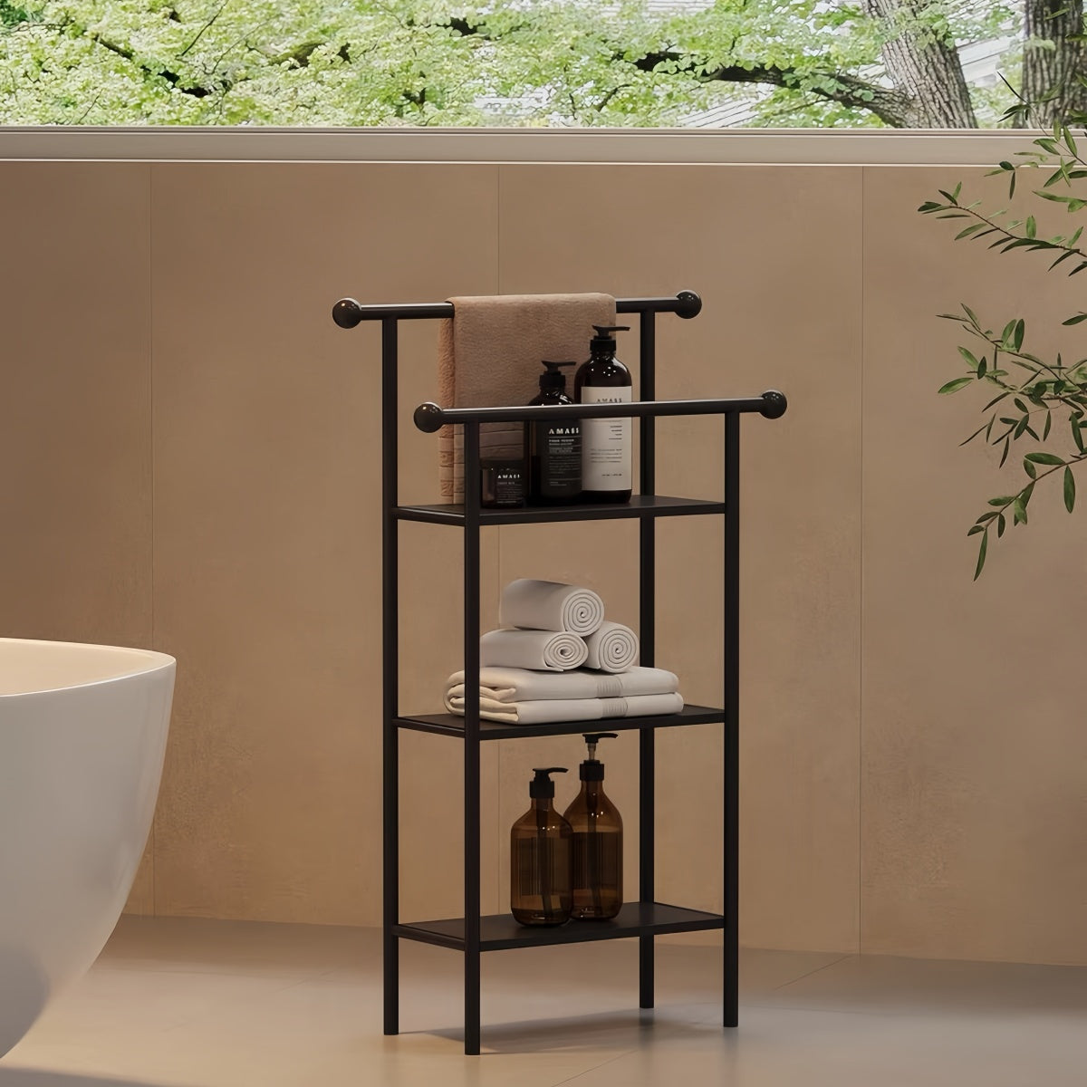 Freestanding Bathroom Storage Rack – Multi-Tier Towel & Bath Towel Organizer Shelf