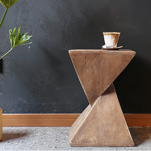 Modern elegance narrow side table in lightweight concrete with natural wood finish, ideal for living rooms.