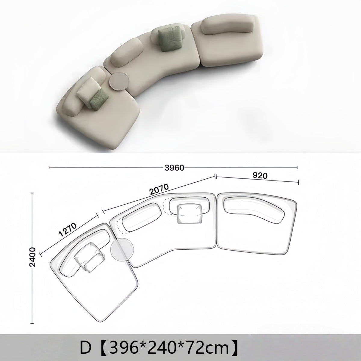 Curved Island Sofa – Minimalist Modular Fabric Couch for Studio, Loft & Modern Living Room