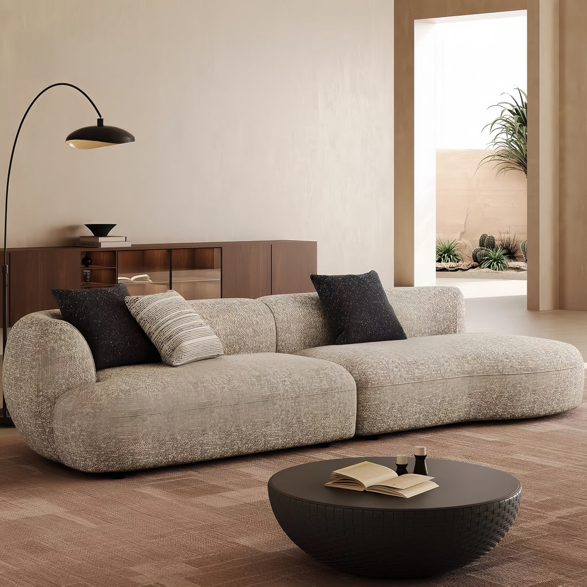 Cotton-Linen Chaise Sofa – Removable Washable 3-Seater Lounge Couch