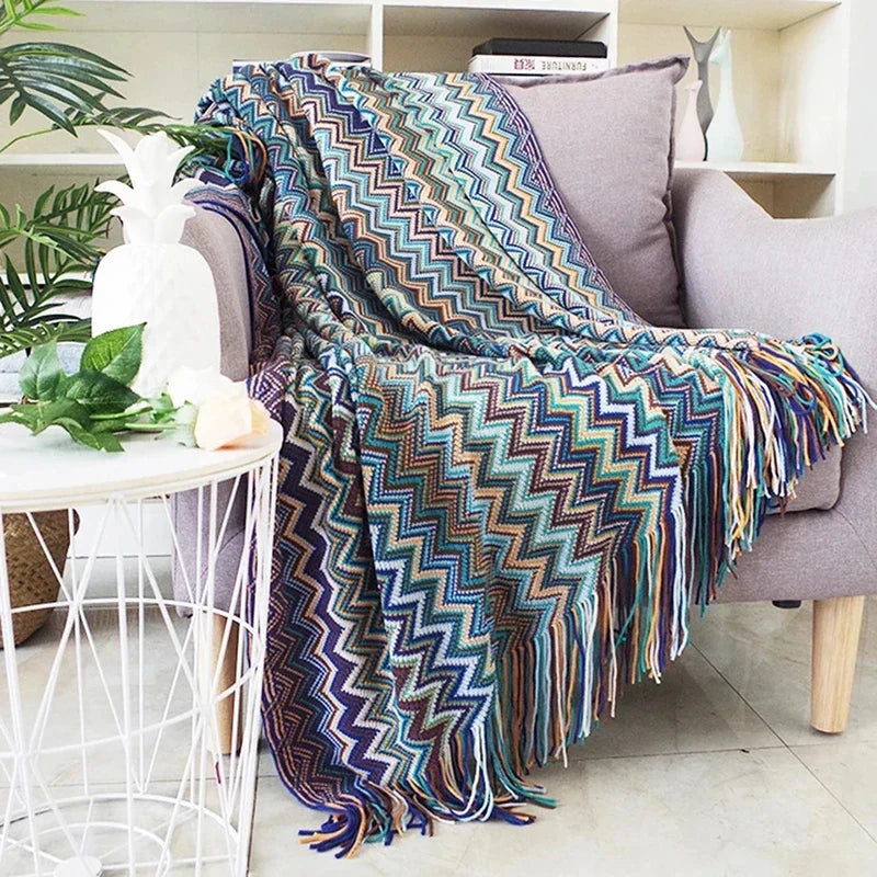 Boho Plaid Blanket & Corner Sofa Cover - Home, Hotel, Travel, Picnic E - motivodecor.com