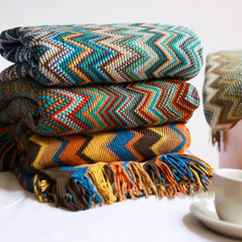 Boho Plaid Blanket & Corner Sofa Cover - Home, Hotel, Travel, Picnic E - motivodecor.com