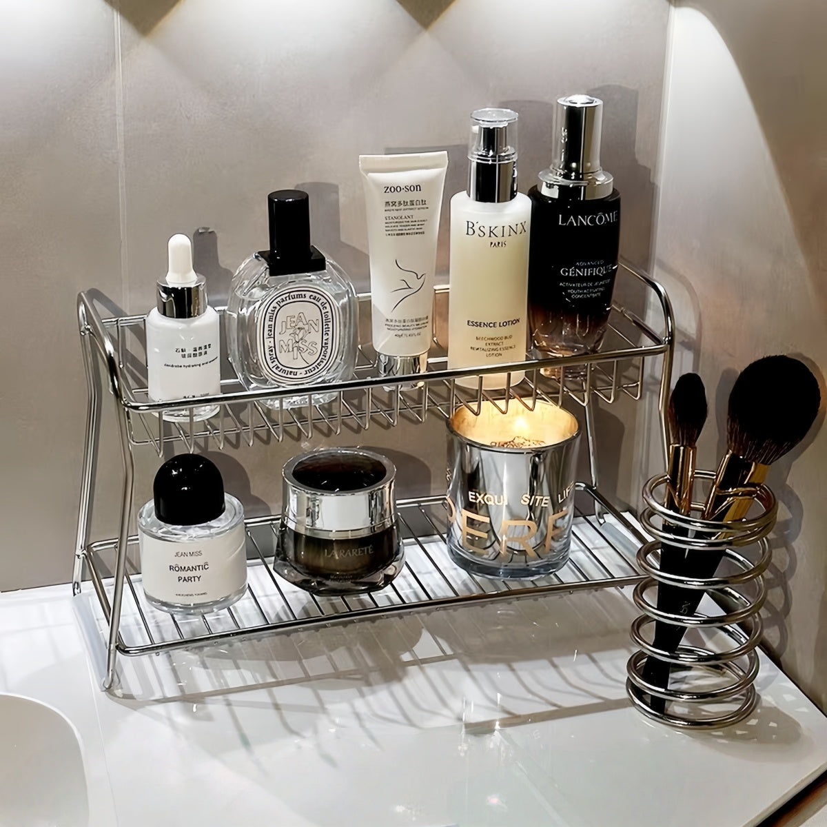 Stainless Steel Bathroom Counter Organizer – Double-Layer Storage Rack