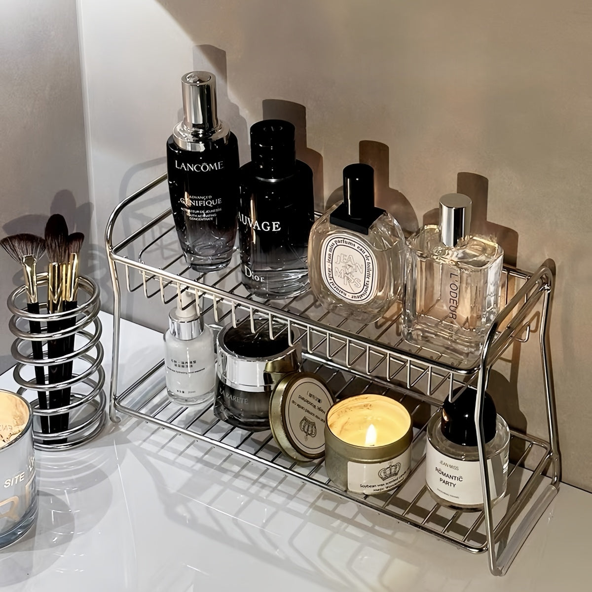 Stainless Steel Bathroom Counter Rack – Two-Layer Storage Organizer for Cosmetics