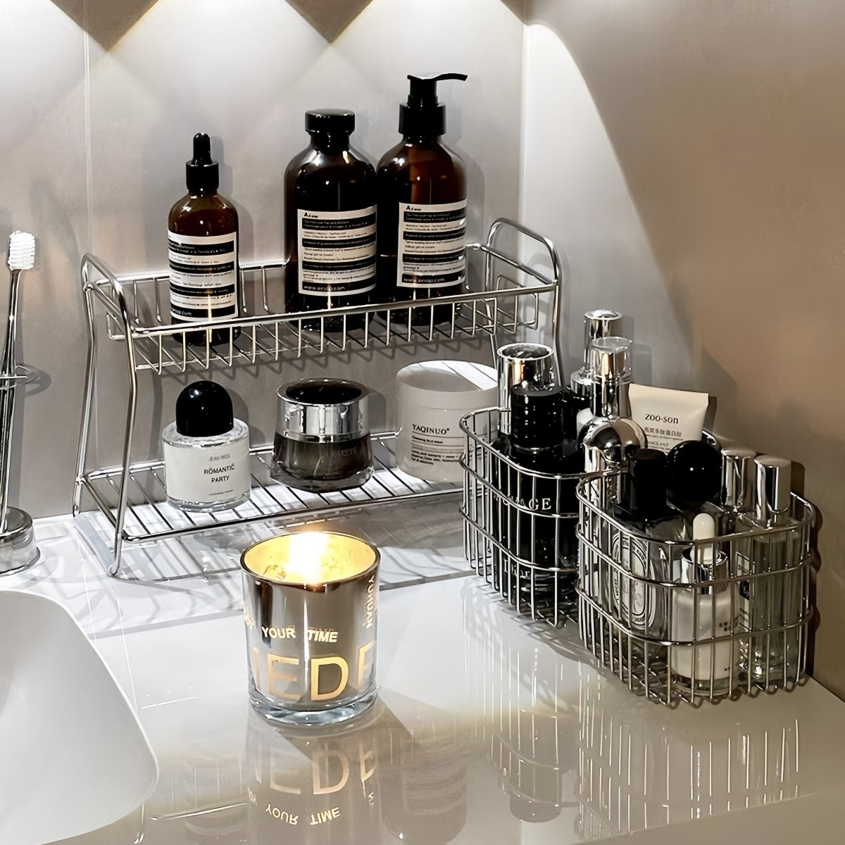 Two-Tier Stainless Steel Bathroom Shelf
