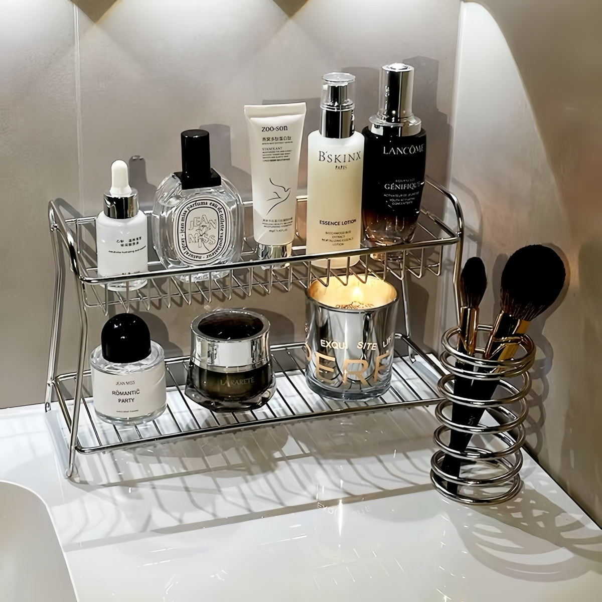 Stainless Steel Double-Layer Sink Organizer – Bathroom Counter Storage Rack