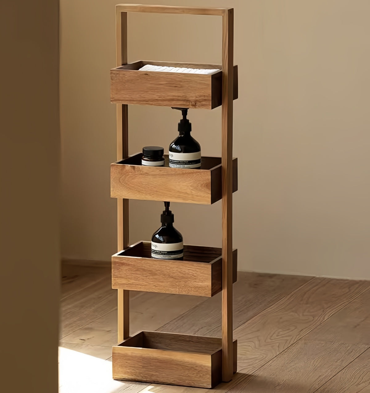 4-Tier Wooden Storage Rack for Bathroom, Kitchen, and Daily Essentials