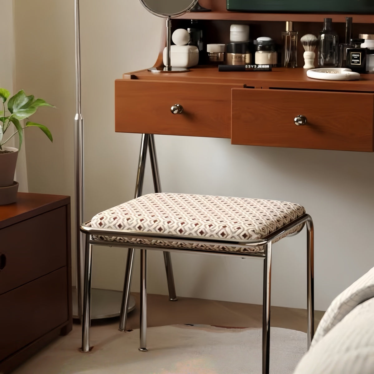 Upholstered Vanity Stool Low Stool for Home, Makeup, Living Room