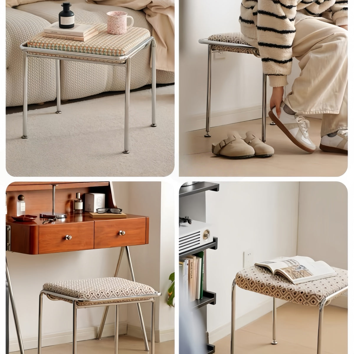 Upholstered Vanity Stool Low Stool for Home, Makeup, Living Room