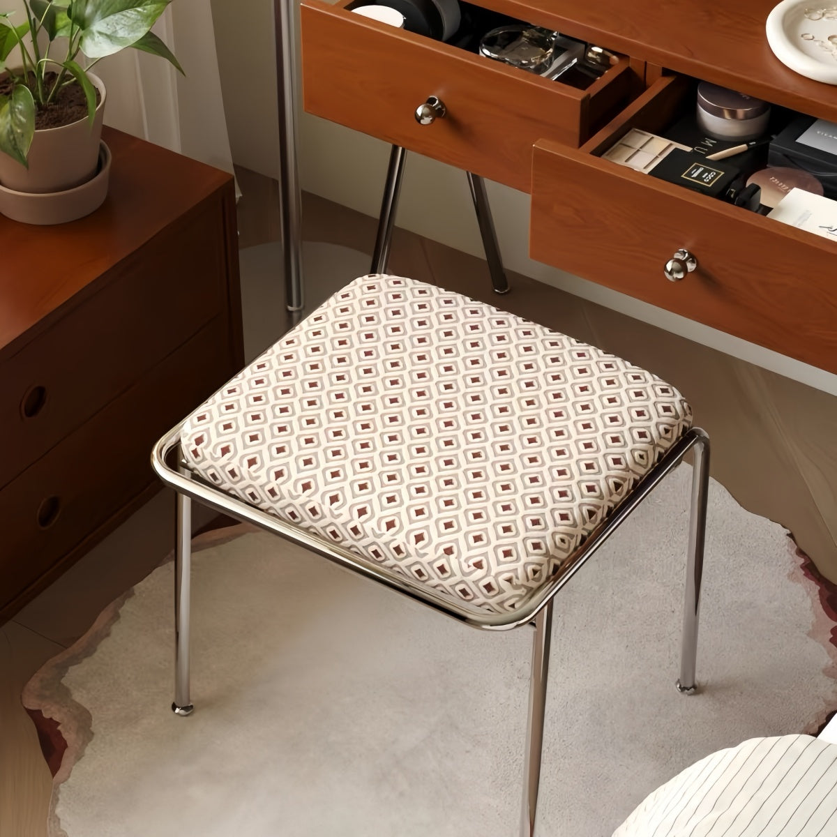 Upholstered Vanity Stool Low Stool for Home, Makeup, Living Room