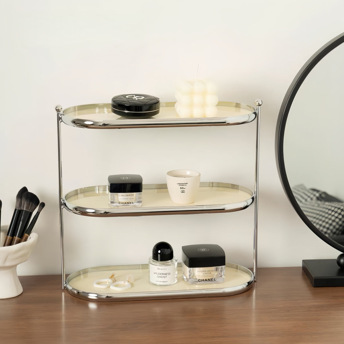 Elegant Acrylic Cosmetic Organizer – Layered Desktop Storage for Beauty & Vanity