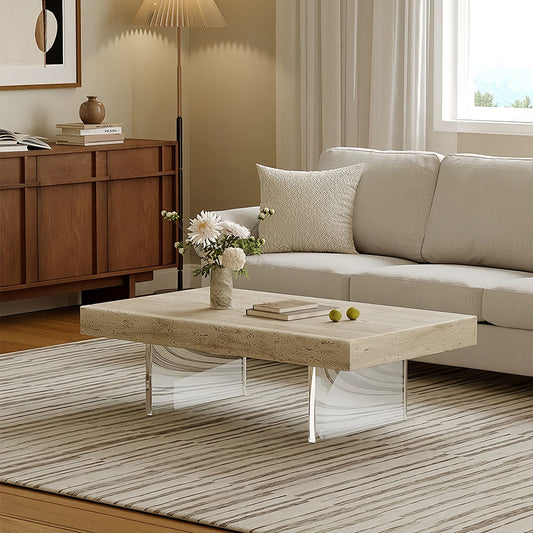Travertine Coffee Table – Wabi-Sabi Natural Design with Modern Charm