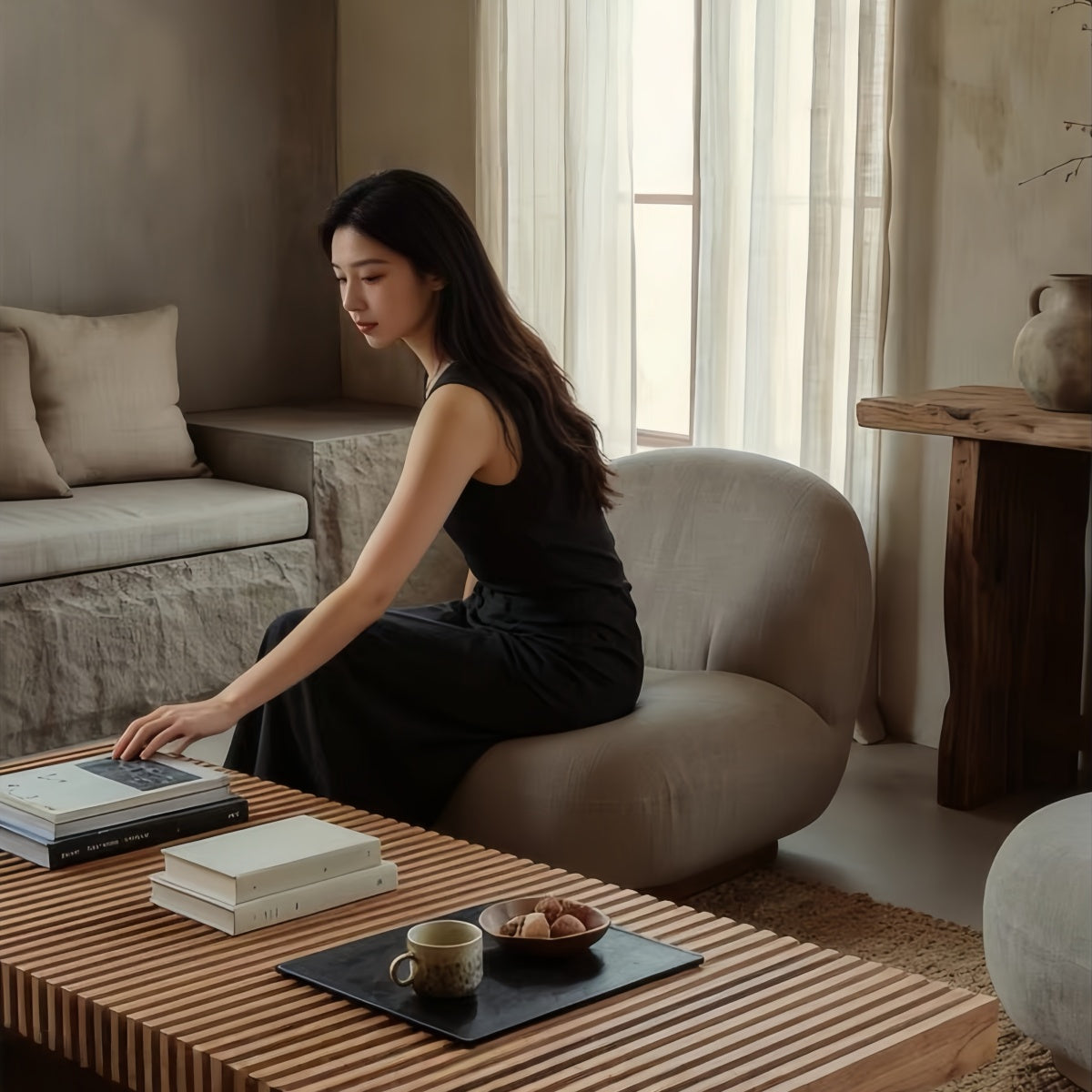 Vintage Rectangular Solid Wood Coffee Table