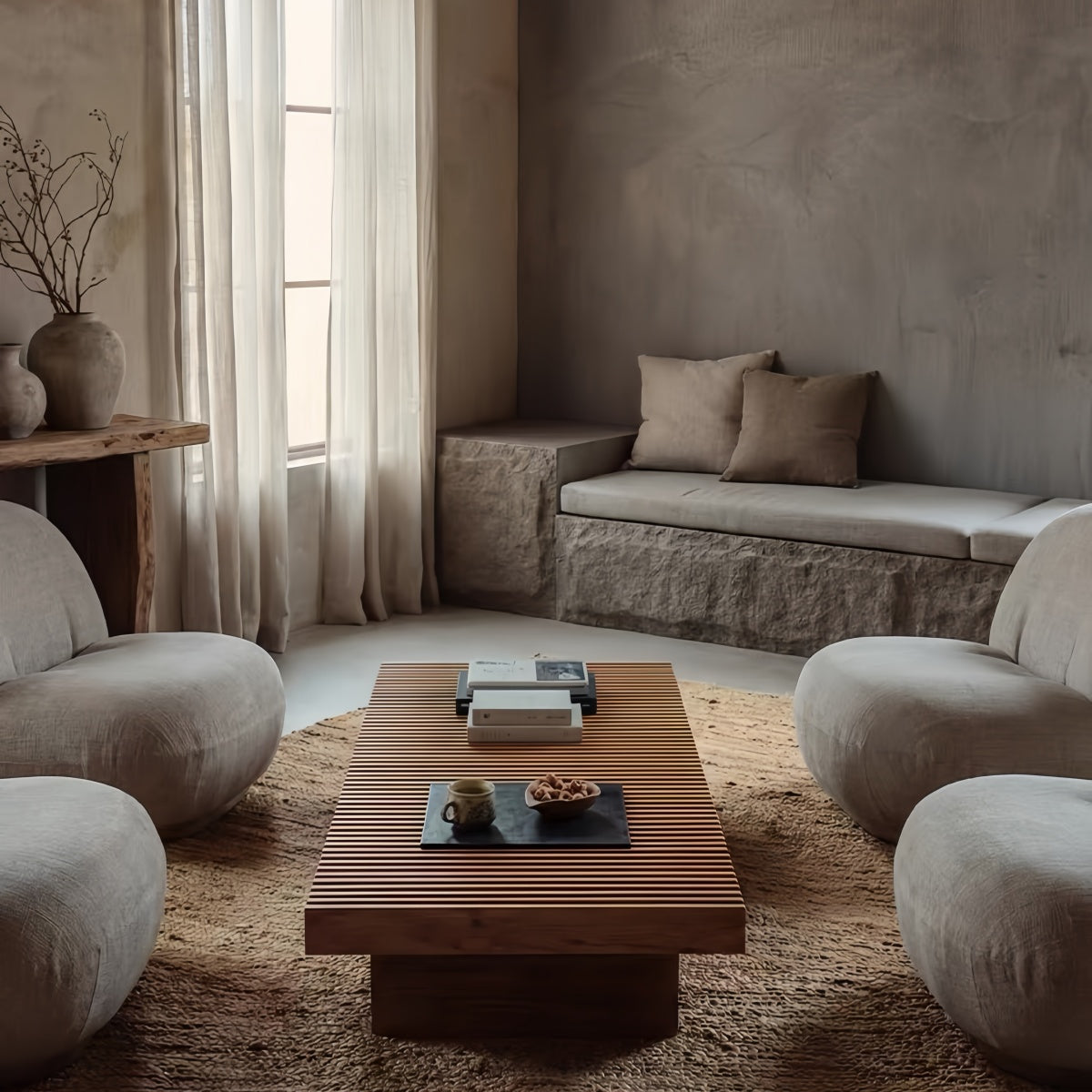 Vintage Rectangular Solid Wood Coffee Table