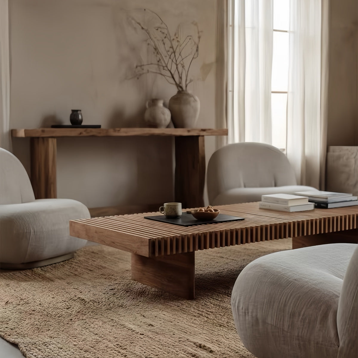 Vintage Rectangular Solid Wood Coffee Table