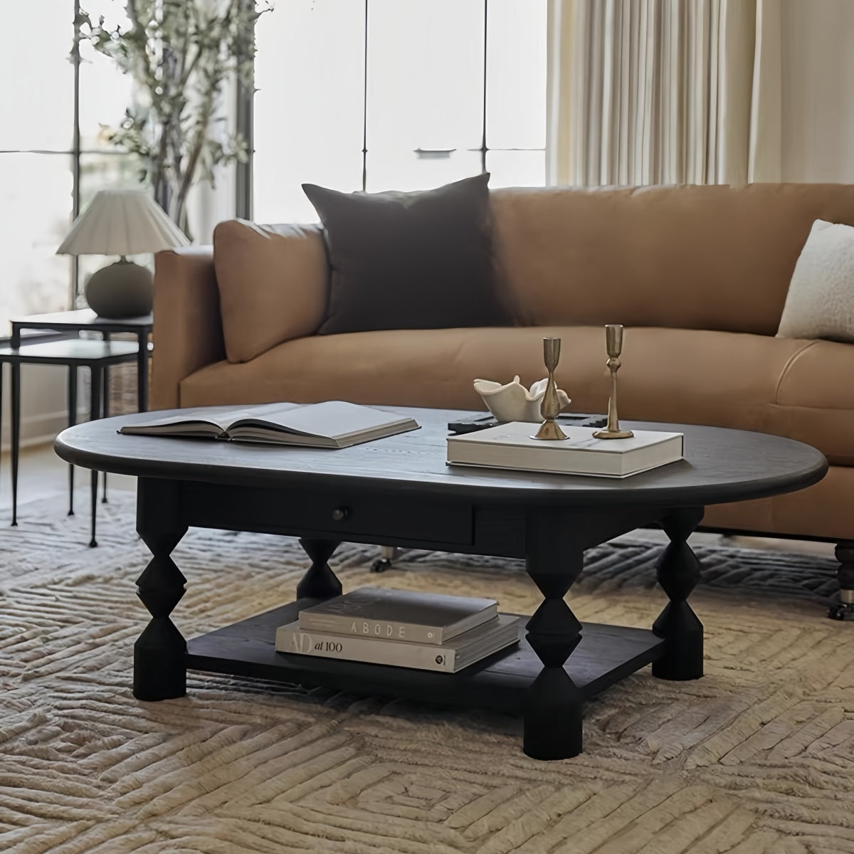 Vintage Solid Wood Coffee Table for Small Living Rooms with Drawer Storage