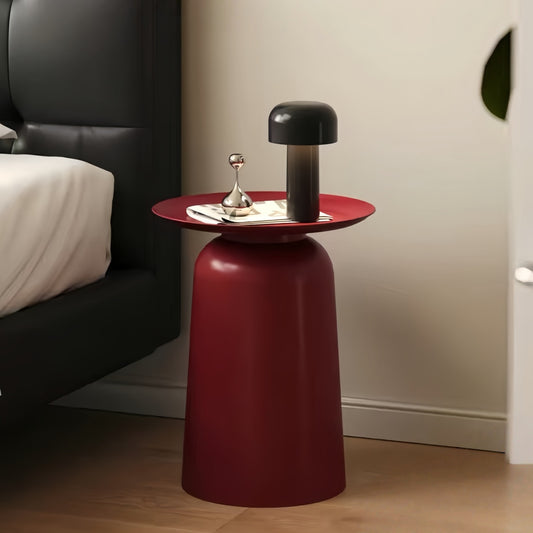 Minimalist Red Round Side Table Compact Storage Accent Table