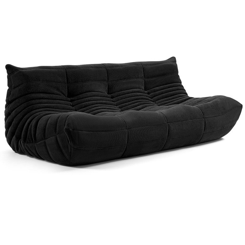 Togo 3 seater couch in black corduroy fabric, modern design.