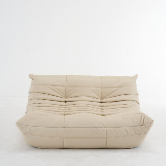 Togo Loveseat Sofa in beige microfiber leather with ergonomic design and cushy comfort