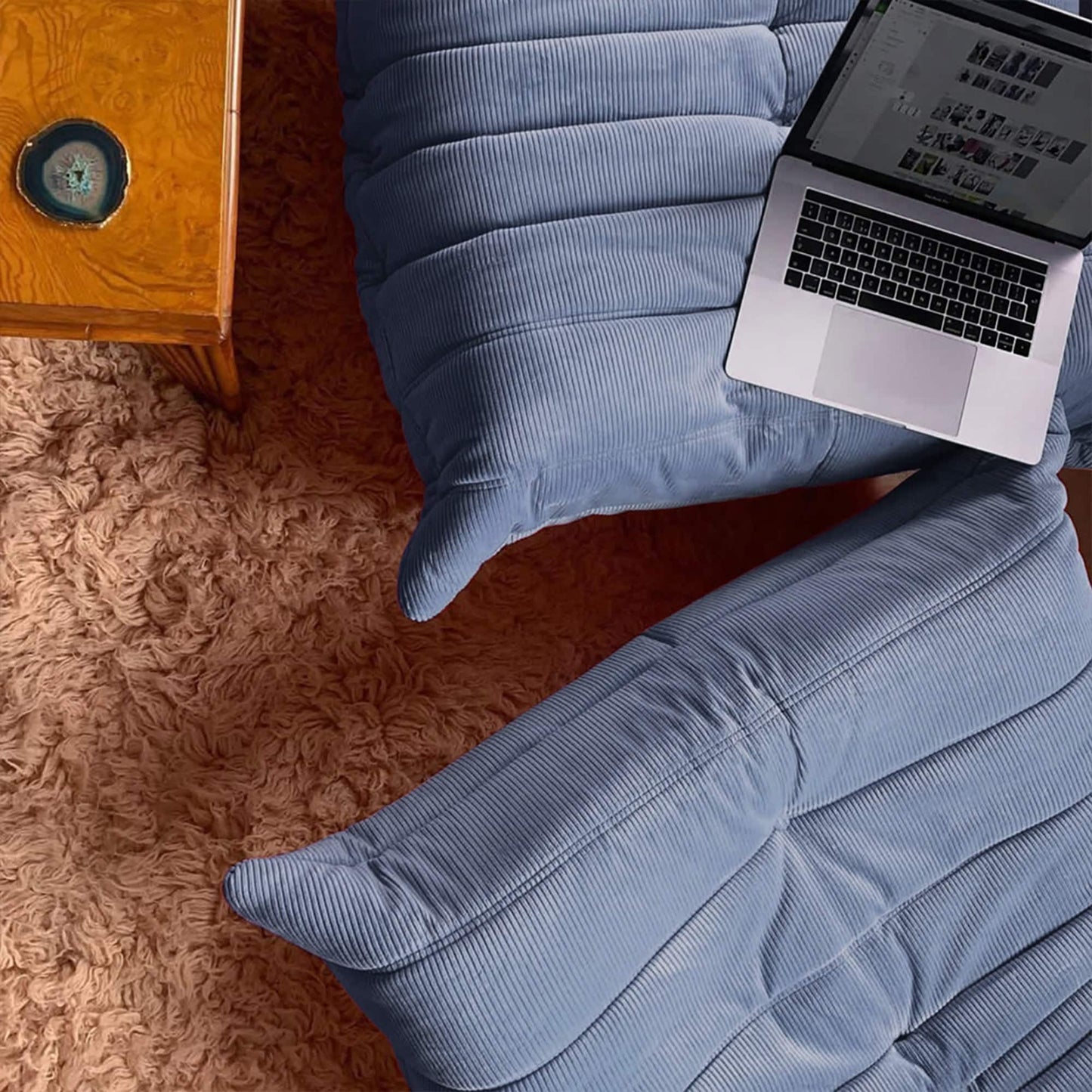 togo sofa in blue corduroy
