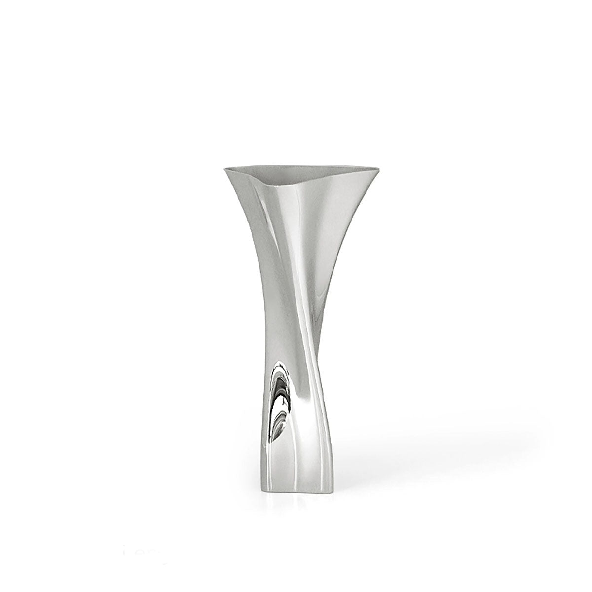 Silver vase with geometric design on a white background