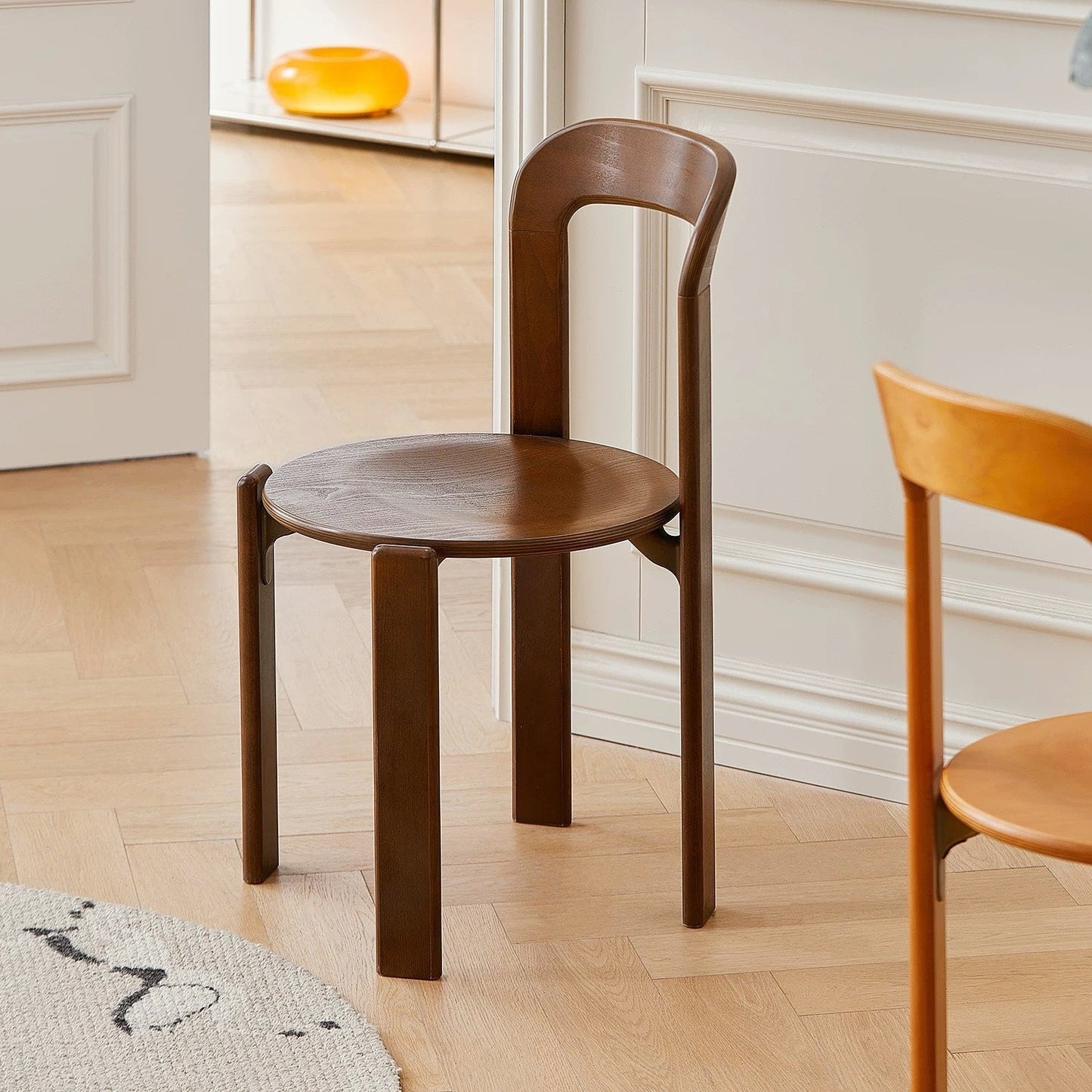 Eco-friendly beech wood dining chair in walnut finish, crafted for style and comfort.