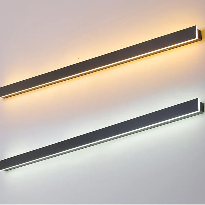 Modern IP65 waterproof outdoor wall light, aluminum body, LED, various lengths, ideal for front doors and gardens.