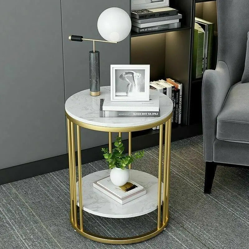 2-Tier White Marble Sofa Side Table for Home & Office - motivodecor.com