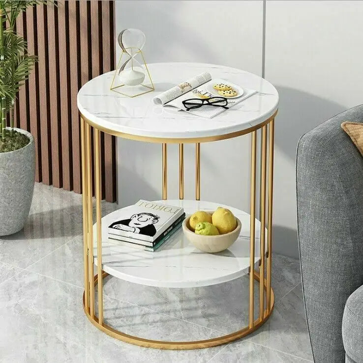 2-Tier White Marble Sofa Side Table for Home & Office - motivodecor.com